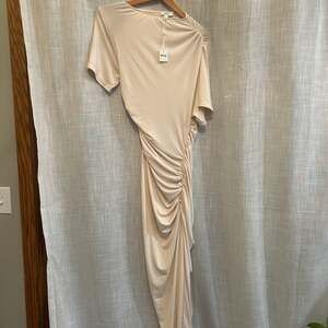 Khy Atlein Asymmetrical Ruched Dress in Shell